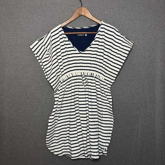 Cusma Swim Cover-Up Beach V-Neck Navy Stripe Nautical Size Large - Picture 1 of 6
